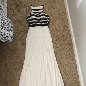 White with black beaded dress